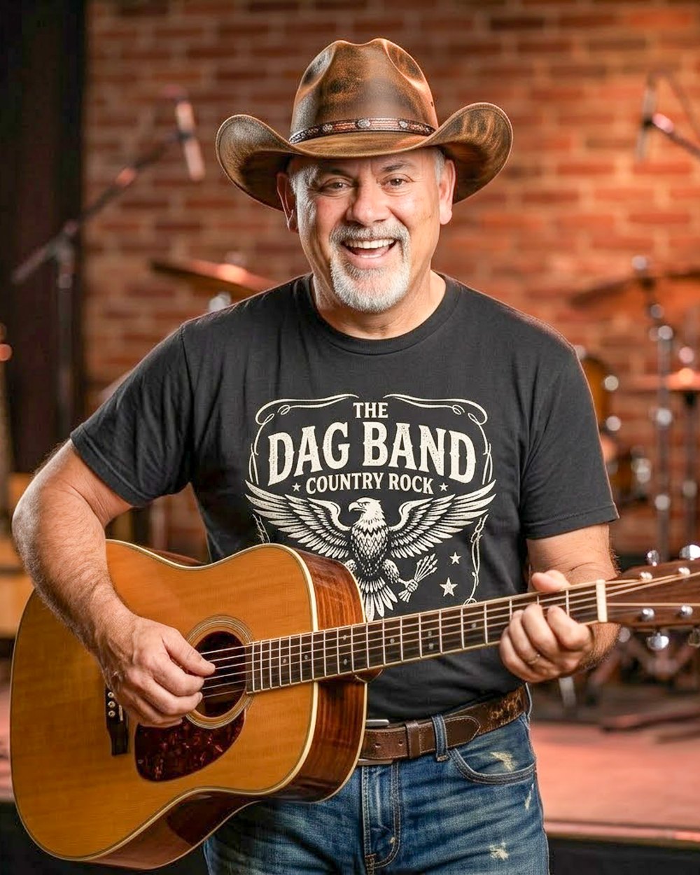 The DAG Band frontman with an acoustic guitar
